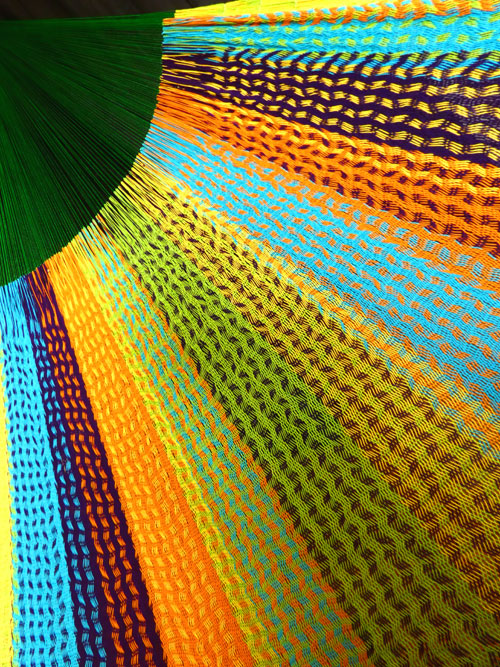 Hamac Matrimonial «coton» Vert 6M260723 détail tissage hamac mexicain traditionnel en coton, suspentes synthétiques