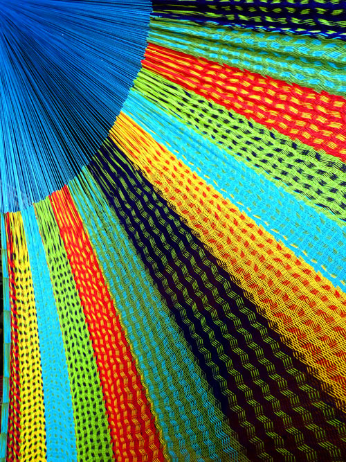 Hamac familial « coton » Bleu 8M260703 Détail hamac mexicain suspentes synthétique, corps coton