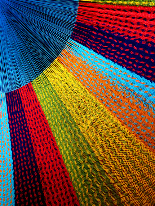 Hamac familial « coton » Bleu 8M260747 Détail hamac mexicain suspentes synthétique, corps coton