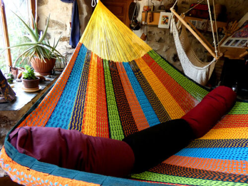Hamac familial « coton » Jaune 8M260791 hamac mexicain artisanal en tissu