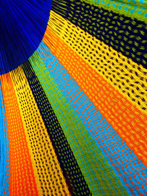 Hamac Matrimonial «coton» Bleu 6M261031 détail hamac mexicain traditionnel ,tissage coton, suspentes synthétique.
