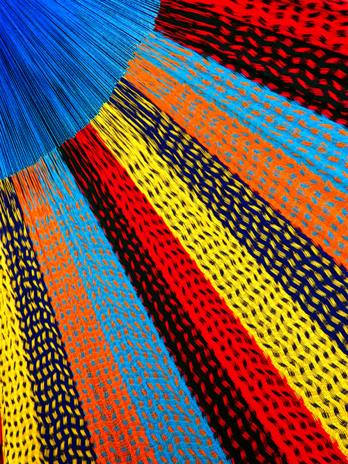 Hamac familial « coton » Bleu 8M261053 détail hamac mexicain traditionnel ,tissage coton, suspentes synthétique.