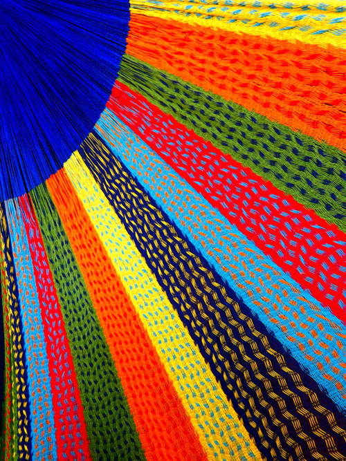 Hamac familial « coton » Bleu 8M261086 hamac mexicain familial détail ,tissage coton, suspentes synthétique.